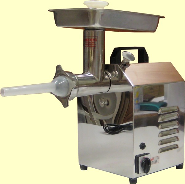State-of-art commercial meat mincer with sausage filling accessories and full set of cutting plates